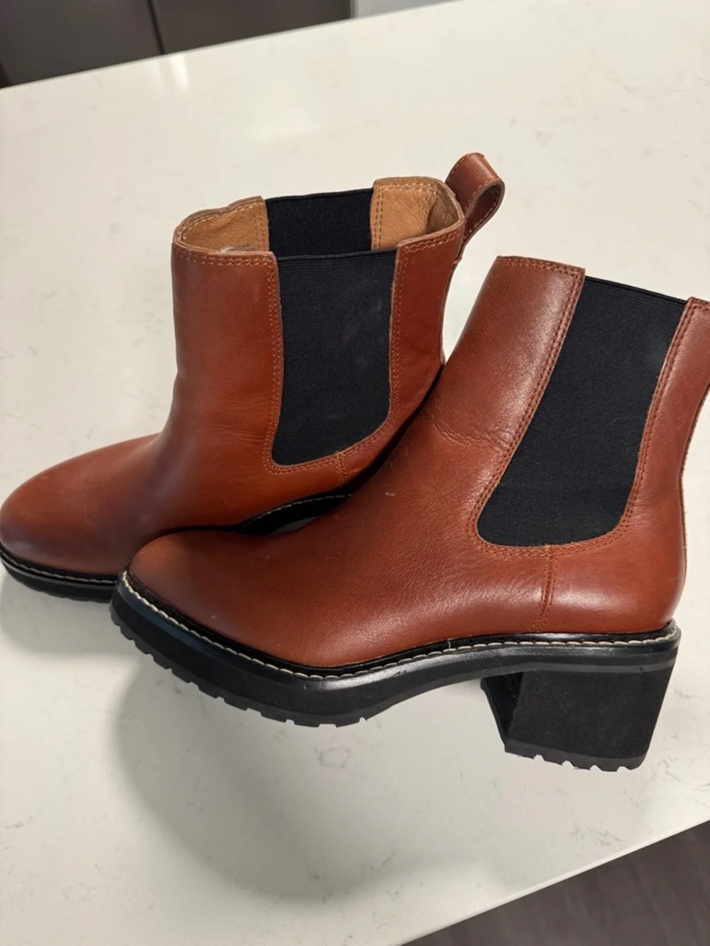 Madewell Chelsea Block Heel Boot in Cognac Brown - Picture 1 of 7